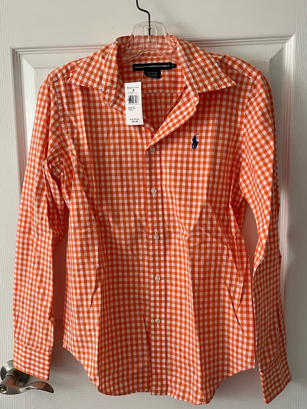 Ralph Lauren Orange and White Gingham Button-Down Shirt